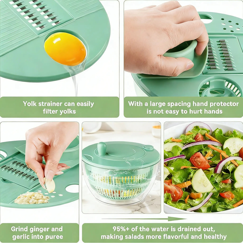 🔥50% OFF Last Day Sale  3-in-1 Salad Spinner, Large Vegetable Washer with Strainer, Slicer and 5.3QT Salad Bowl