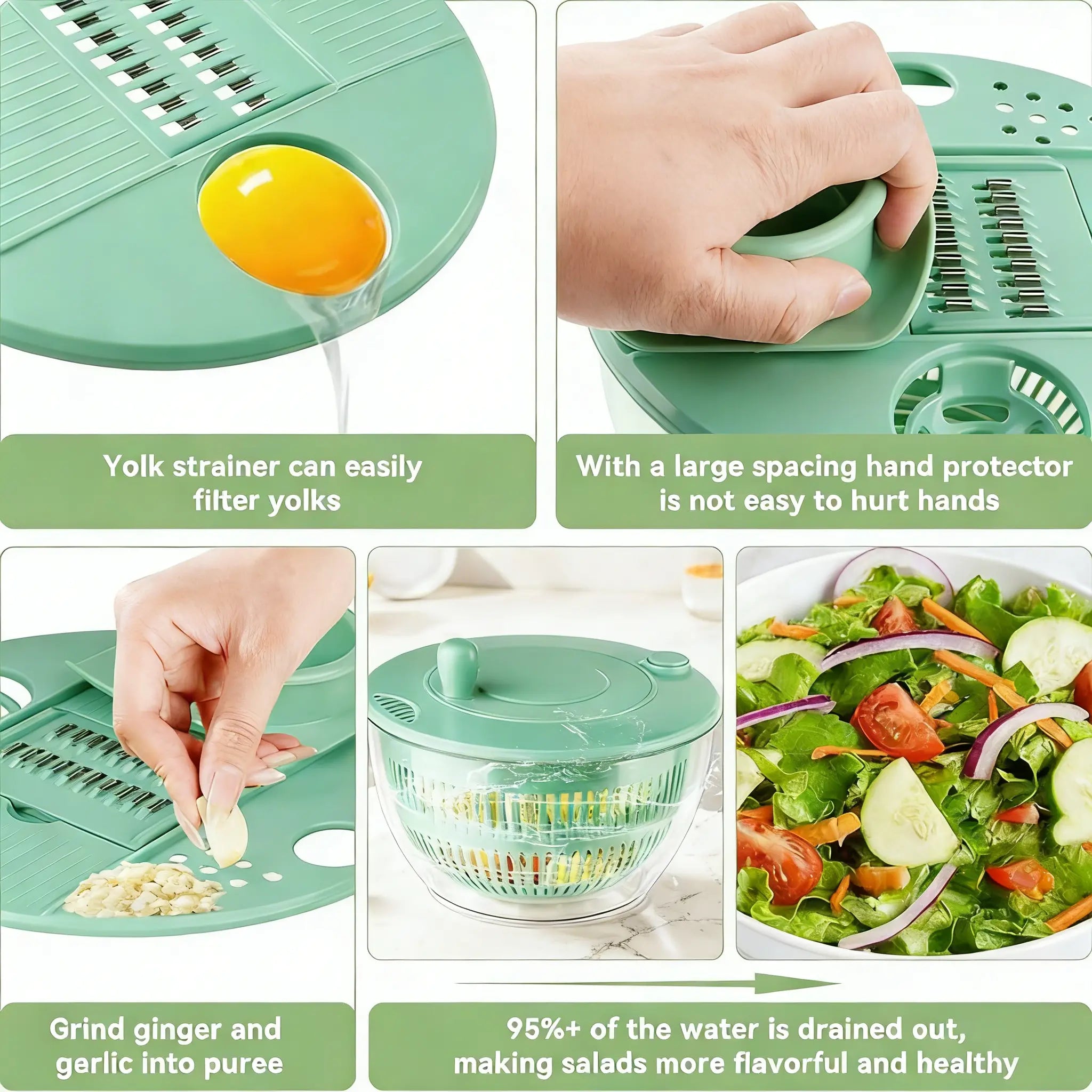🔥50% OFF Last Day Sale  3-in-1 Salad Spinner, Large Vegetable Washer with Strainer, Slicer and 5.3QT Salad Bowl