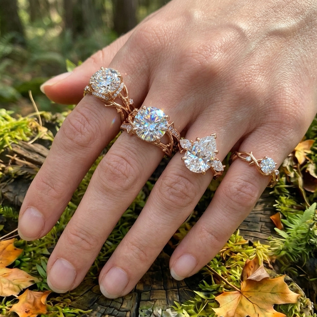 The Enchanted Vine Ring - Nature Inspired Solitaire Engagement Ring in 14K Gold