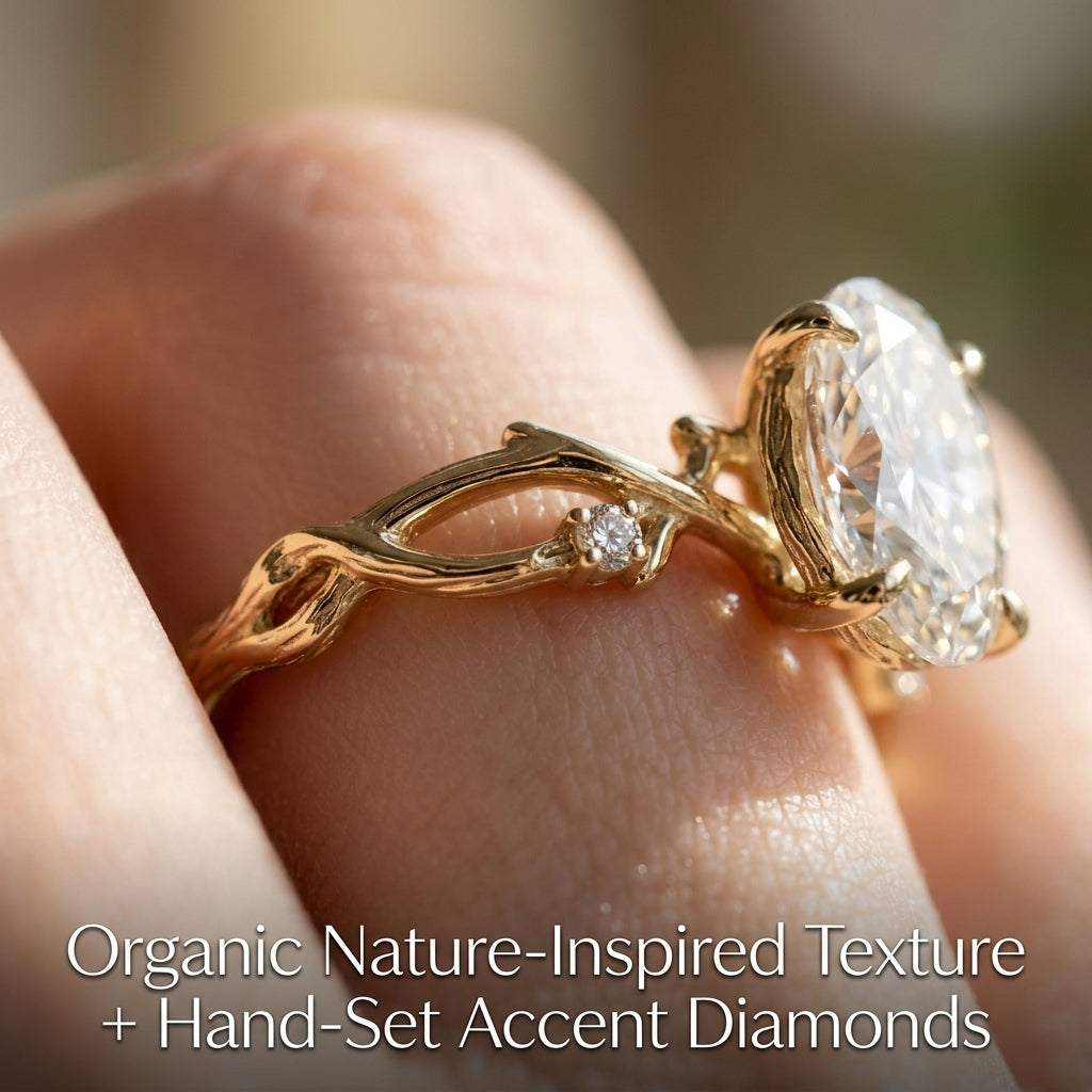 The Twig Oval Engagement Ring — 1.3mm Ultra-Dainty Solid 14K Gold Band