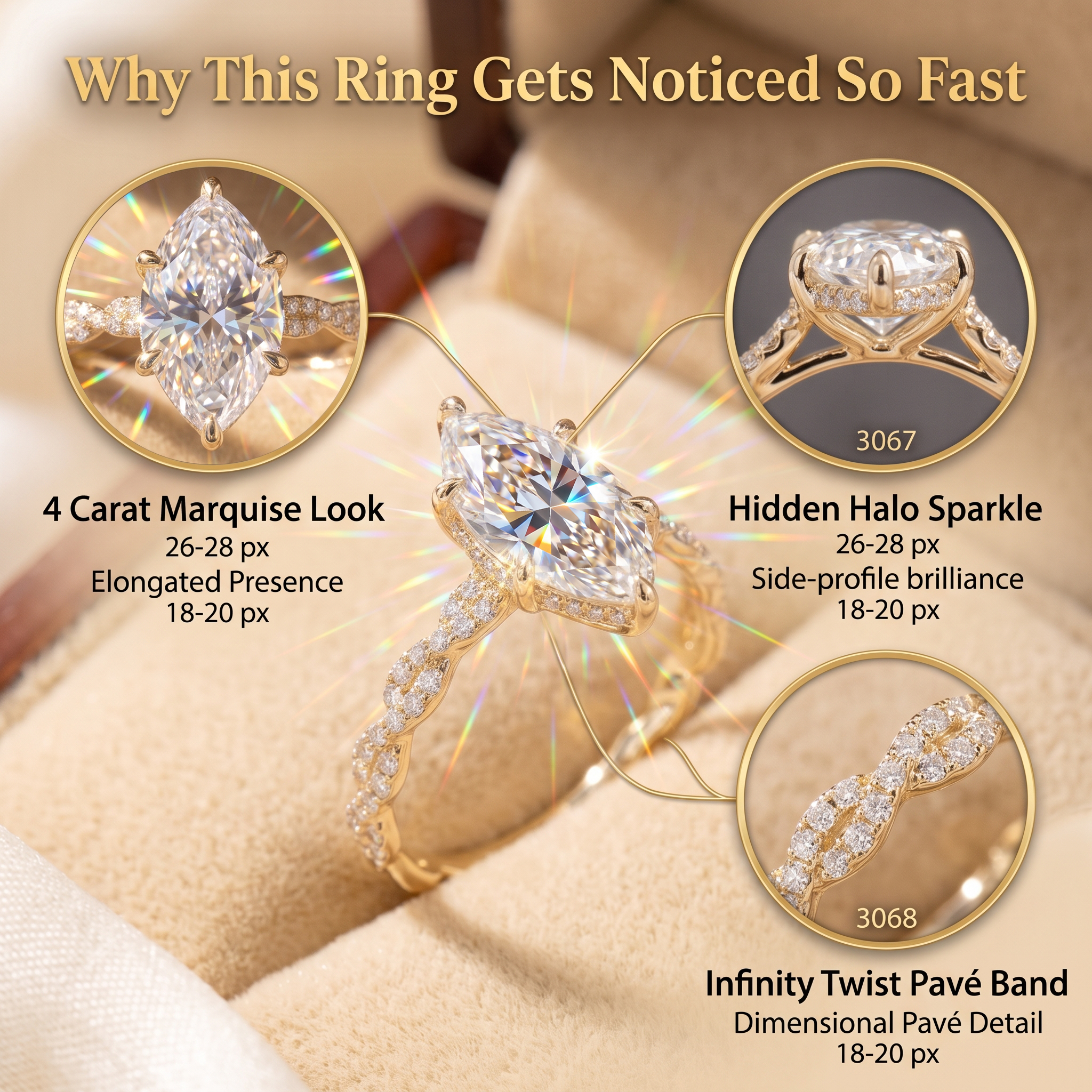 Marquise Hidden Halo Ring – Pavé Twist Band Statement Ring That Makes Your Hand Look Longer & More Elegant--Last Day Sale-90% OFF🔥