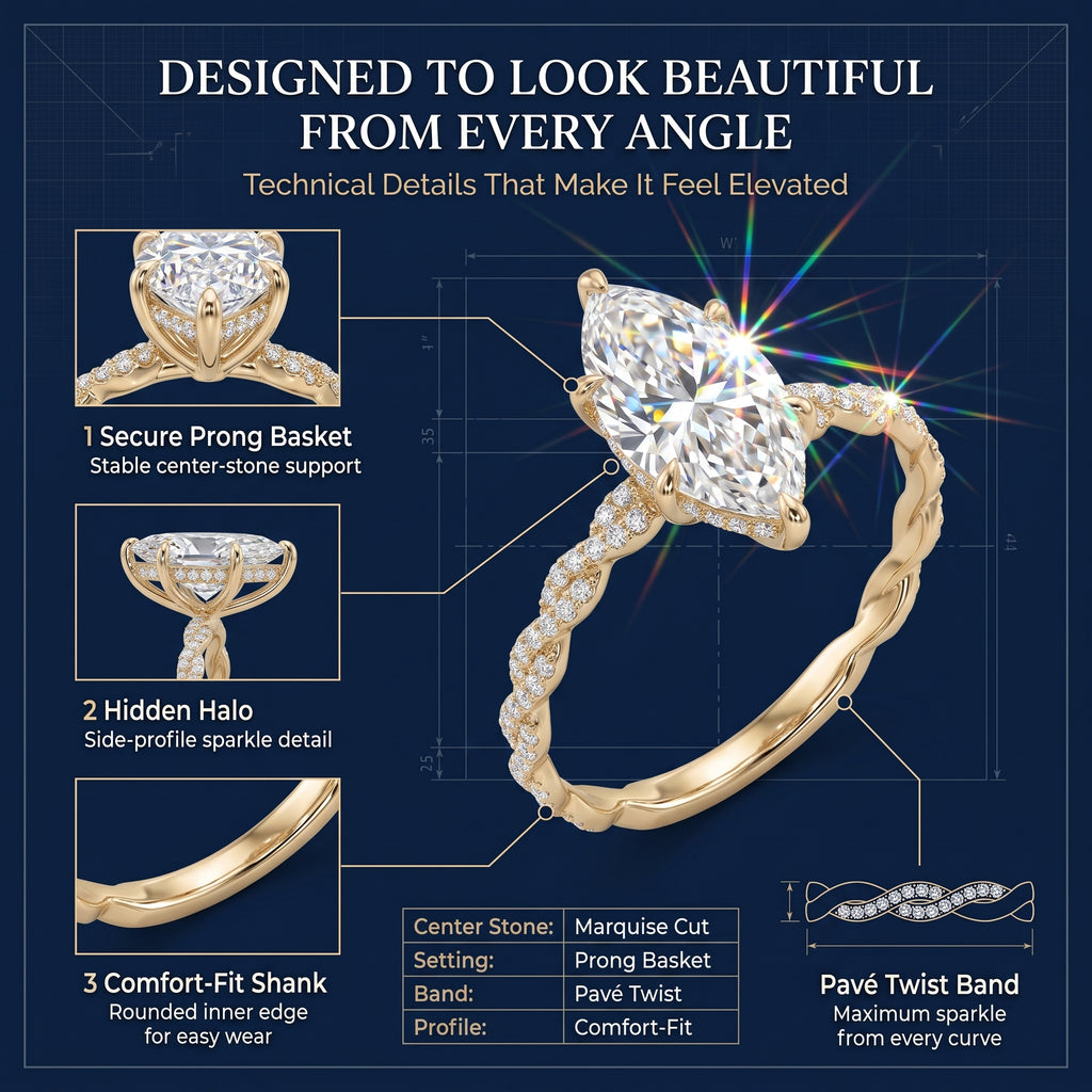 Marquise Hidden Halo Ring – Pavé Twist Band Statement Ring That Makes Your Hand Look Longer & More Elegant--Last Day Sale-90% OFF🔥