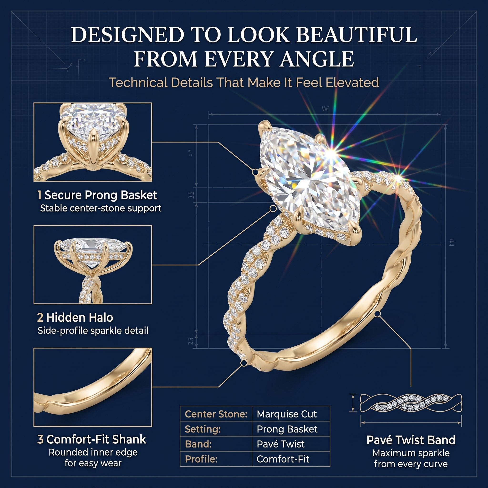 Marquise Hidden Halo Ring – Pavé Twist Band Statement Ring That Makes Your Hand Look Longer & More Elegant--Last Day Sale-90% OFF🔥