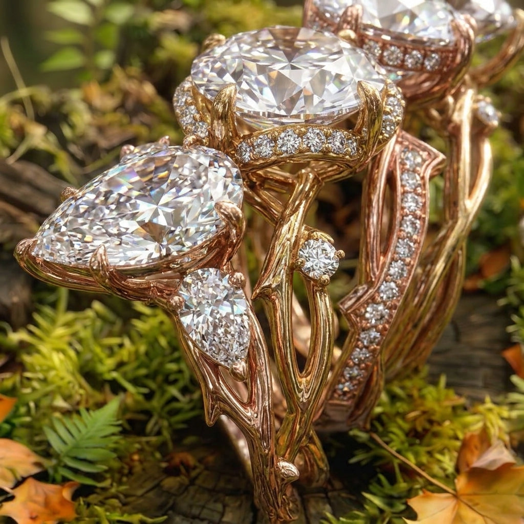 The Enchanted Vine Ring - Nature Inspired Solitaire Engagement Ring in 14K Gold