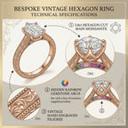 3.0ct Vintage Engraved Moissanite Ring with Hidden Rainbow Arch