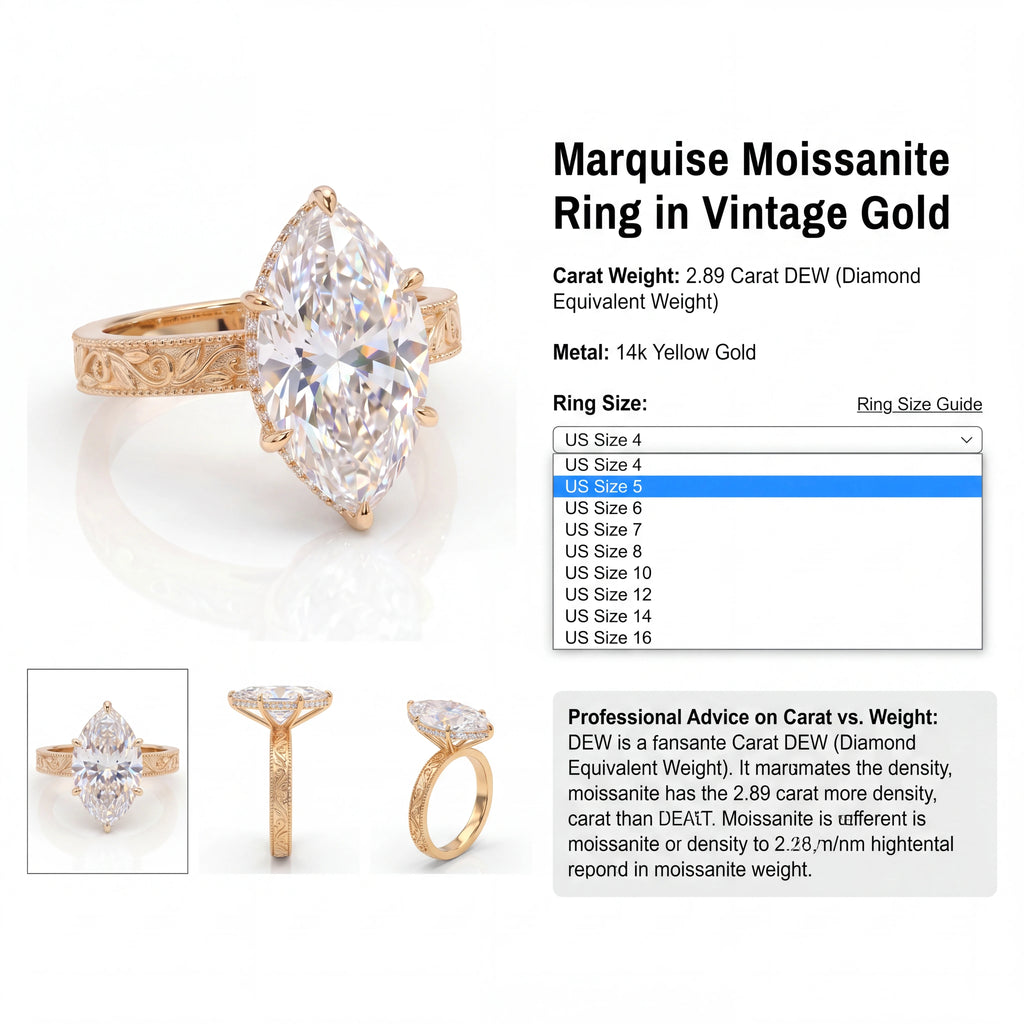 🔥90% OFF Last Day Sale |Heirloom Marquise Moissanite Ring | Hand-Engraved Vintage Band | Passes Diamond Test