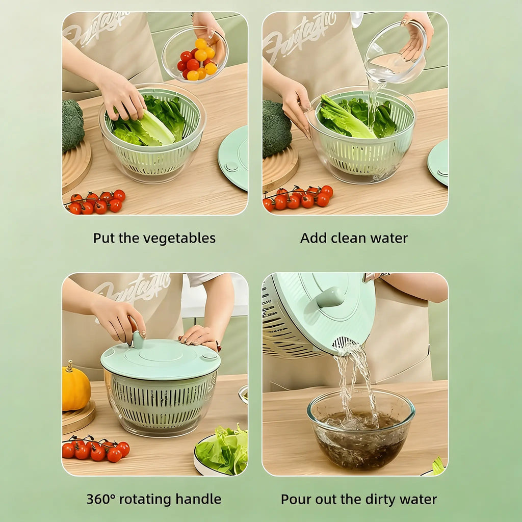🔥50% OFF Last Day Sale  3-in-1 Salad Spinner, Large Vegetable Washer with Strainer, Slicer and 5.3QT Salad Bowl