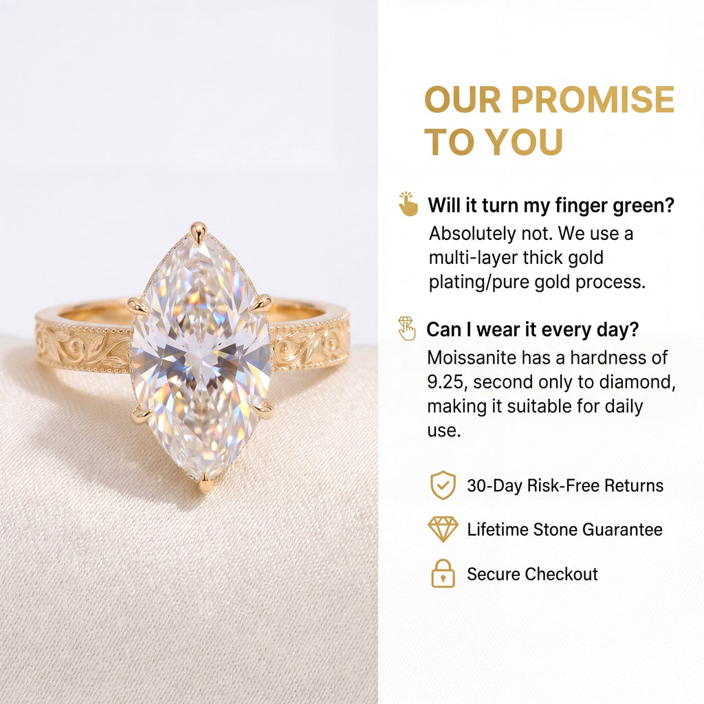 🔥90% OFF Last Day Sale |Heirloom Marquise Moissanite Ring | Hand-Engraved Vintage Band | Passes Diamond Test