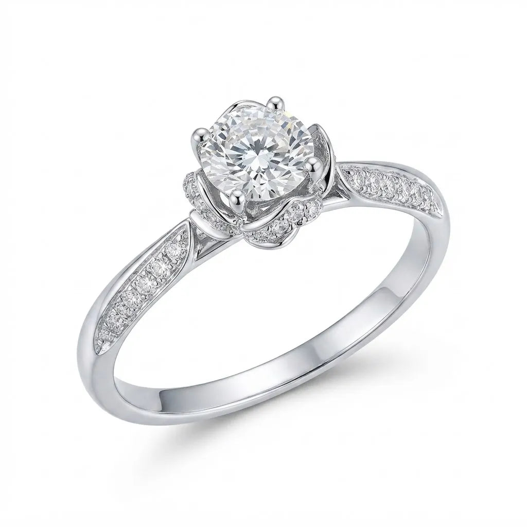 Exquisite Handcrafted Lotus VVS Moissanite Ring in 18K Gold Vermeil