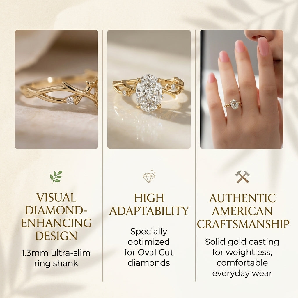 The Twig Oval Engagement Ring — 1.3mm Ultra-Dainty Solid 14K Gold Band