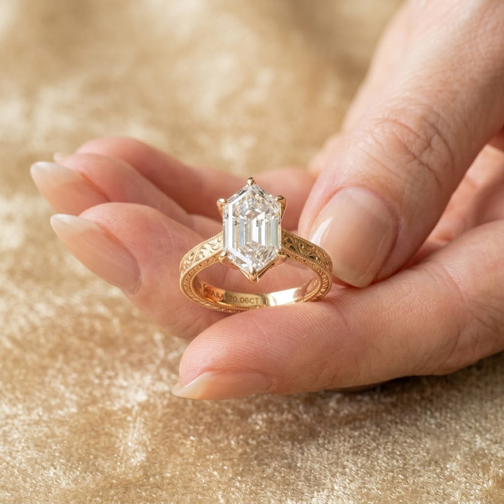 3.0ct Vintage Engraved Moissanite Ring with Hidden Rainbow Arch