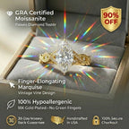 🔥90% OFF Last Day Sale |Vintage Marquise Moissanite Solitaire Ring | Finger-Elongating Cut, 100% Hypoallergenic & GRA Certified