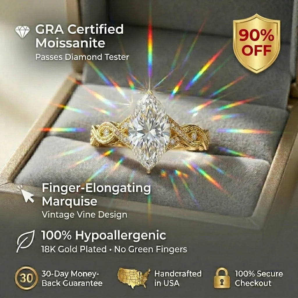 🔥90% OFF Last Day Sale |Vintage Marquise Moissanite Solitaire Ring | Finger-Elongating Cut, 100% Hypoallergenic & GRA Certified