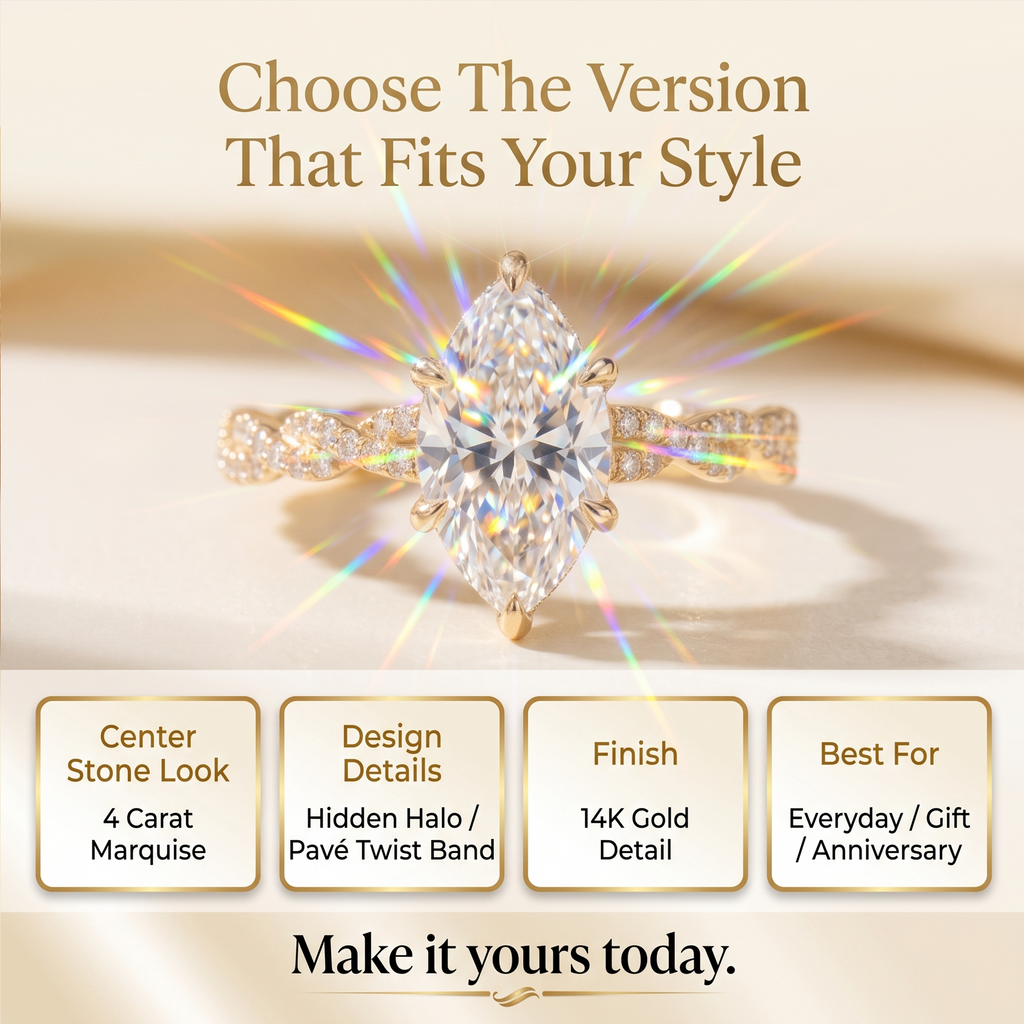 Marquise Hidden Halo Ring – Pavé Twist Band Statement Ring That Makes Your Hand Look Longer & More Elegant--Last Day Sale-90% OFF🔥