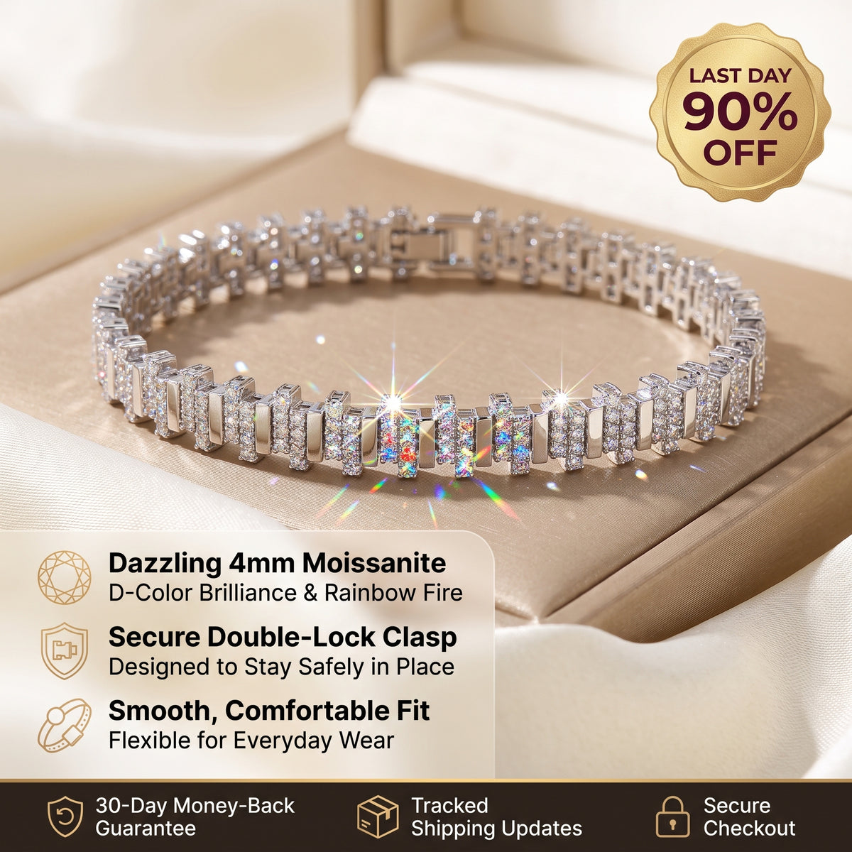 🔥 LAST DAY — 90% OFF 🔥D-Color Moissanite Tennis Bracelet – Brilliant Diamond-Like Sparkle, 14K Gold Plated & Hypoallergenic