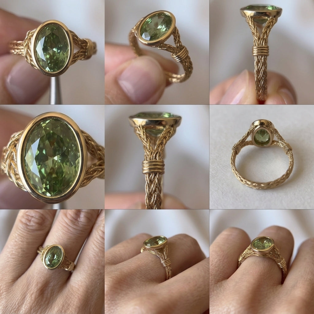 The "Aurelia" Fancy Vivid Green Gemstone Flexible Braided Ring Last Day Sale-90% OFF🔥