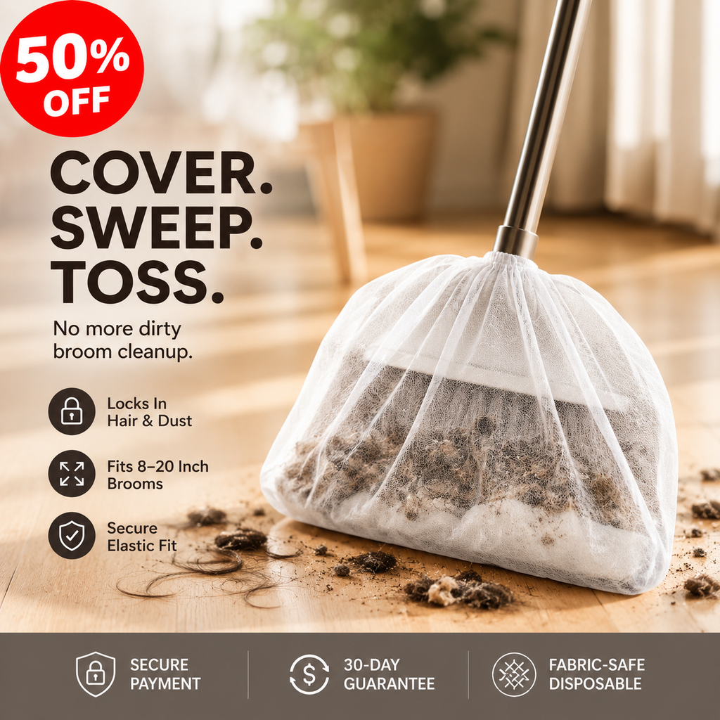 🔥50% OFF Last Day Sale No More Dirty Broom Cleanup – Disposable Broom Covers, Locks Pet Hair & Dust with Secure Elastic Fit