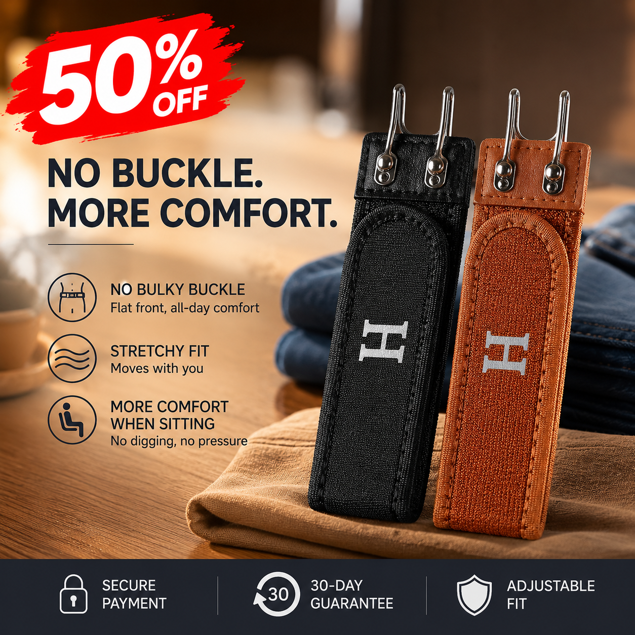🔥50% OFF Last Day Sale No-Buckle Comfort Belt™ | Flat-Front Stretch Fit for All-Day Comfort & Easy Sitting