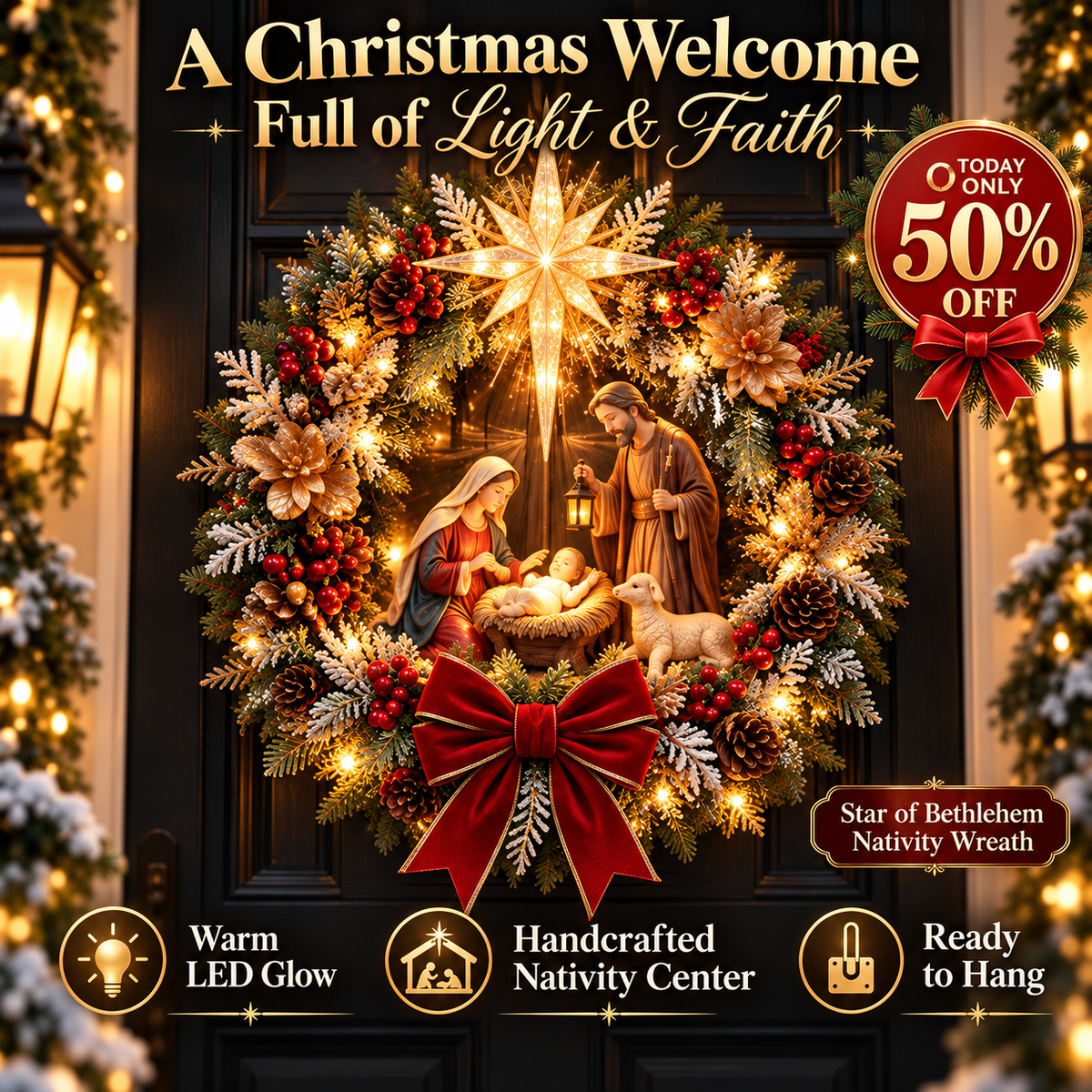 ✨Last Day 50% OFF✨The Bethlehem Star™ Nativity Light Wreath