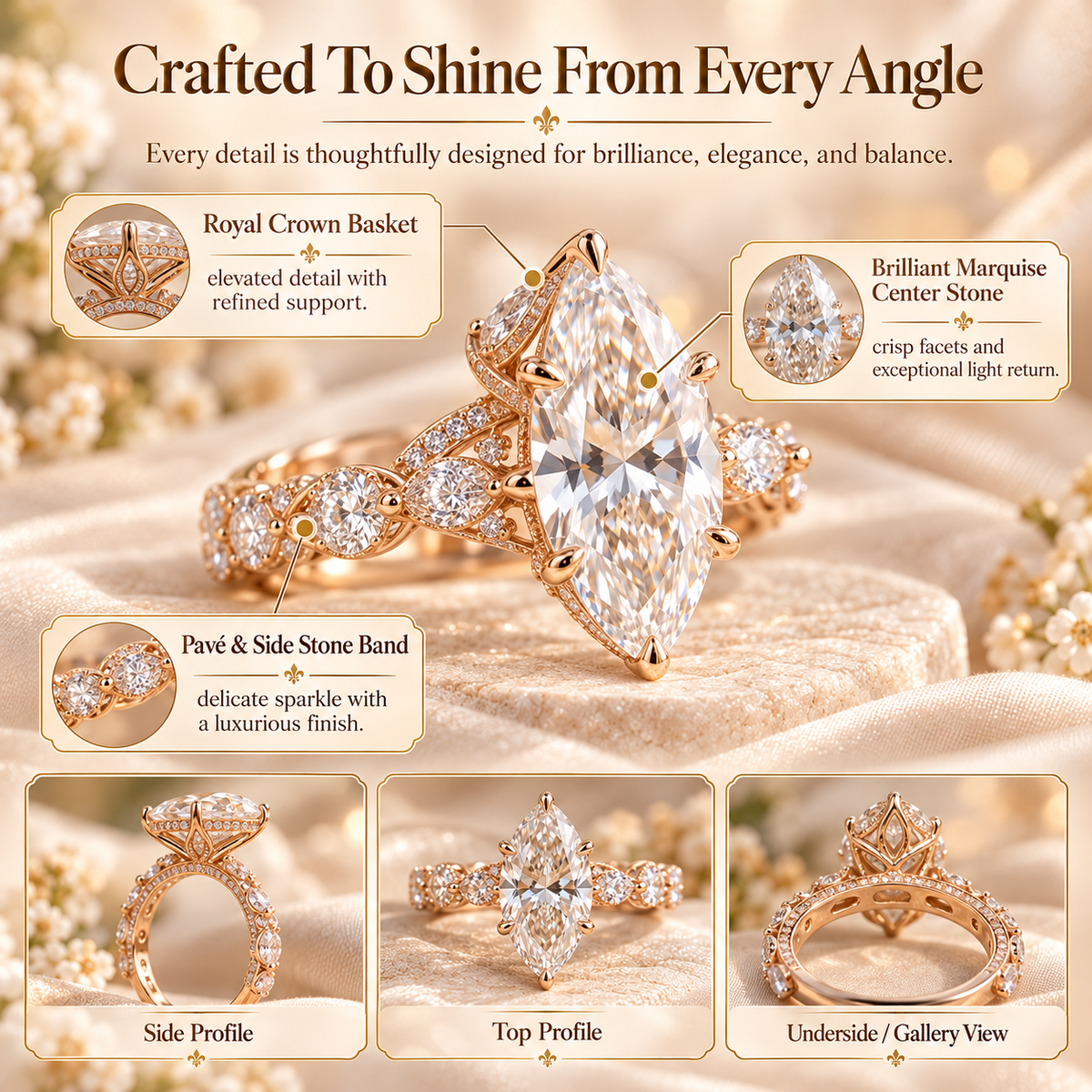 Celestia Marquise Lab-Grown Diamond Crown Setting Ring Last Day Sale-90% OFF🔥