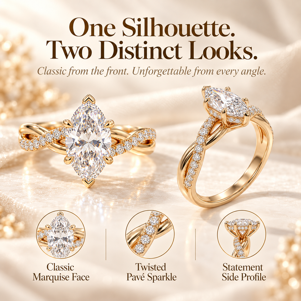 Lunara  Marquise Lab-Grown Diamond Ring – Elegant Pavé Statement Design Last Day Sale-90% OFF🔥