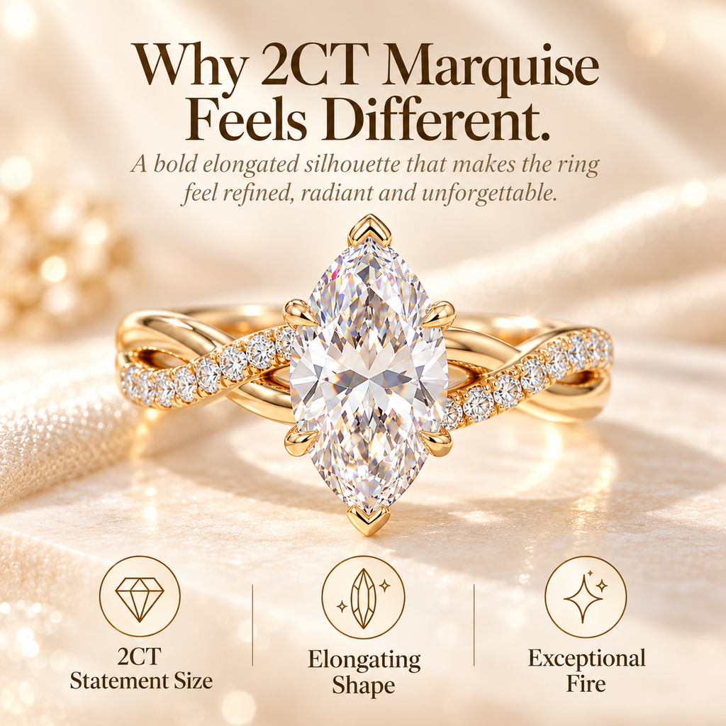 Lunara  Marquise Lab-Grown Diamond Ring – Elegant Pavé Statement Design Last Day Sale-90% OFF🔥