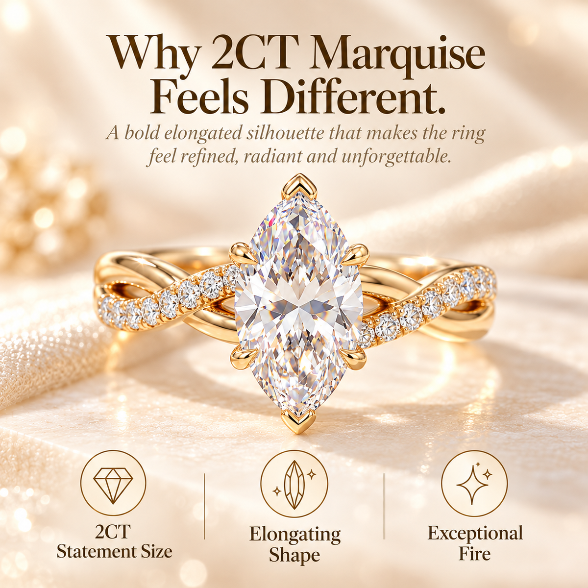 Lunara  Marquise Lab-Grown Diamond Ring – Elegant Pavé Statement Design Last Day Sale-90% OFF🔥