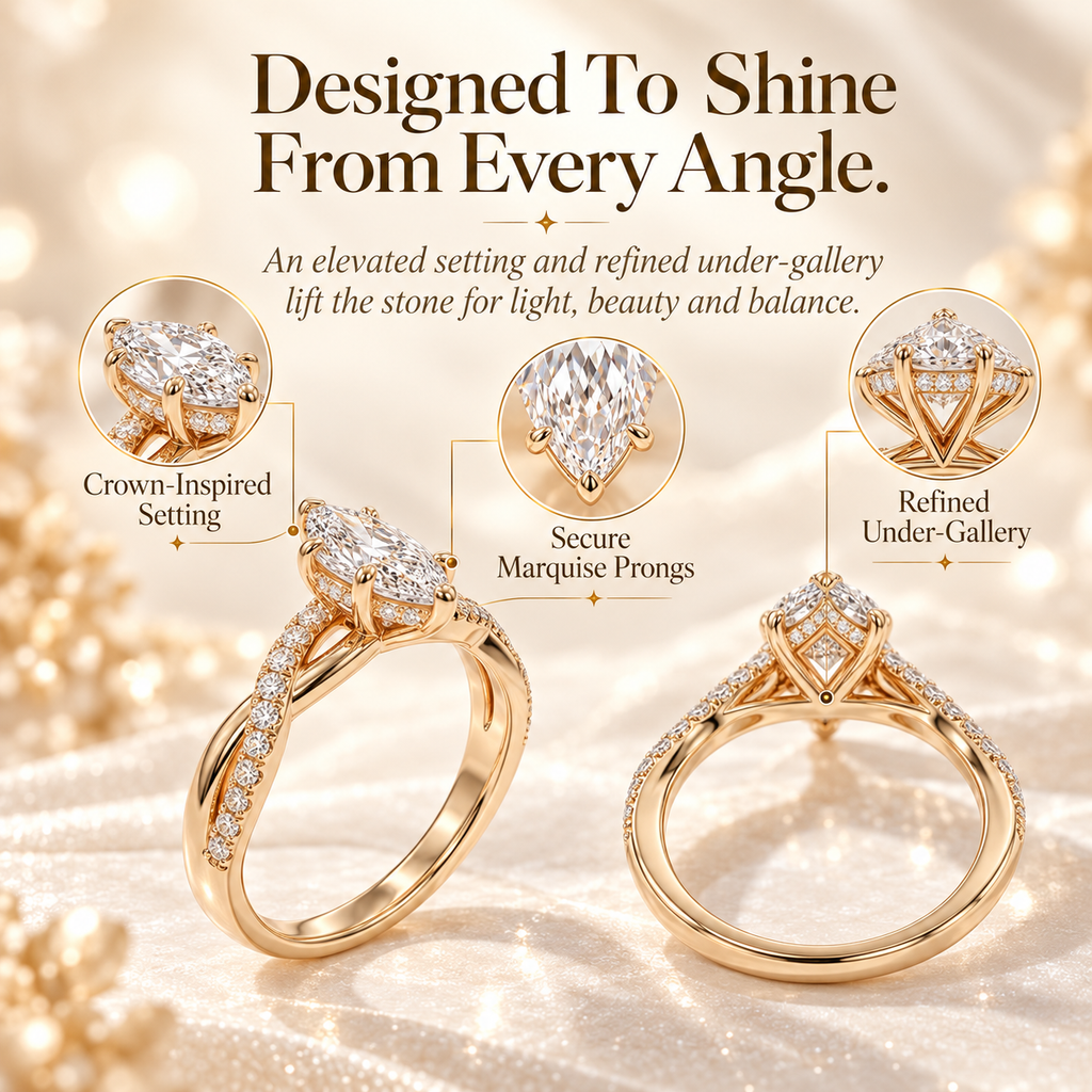 Lunara  Marquise Lab-Grown Diamond Ring – Elegant Pavé Statement Design Last Day Sale-90% OFF🔥
