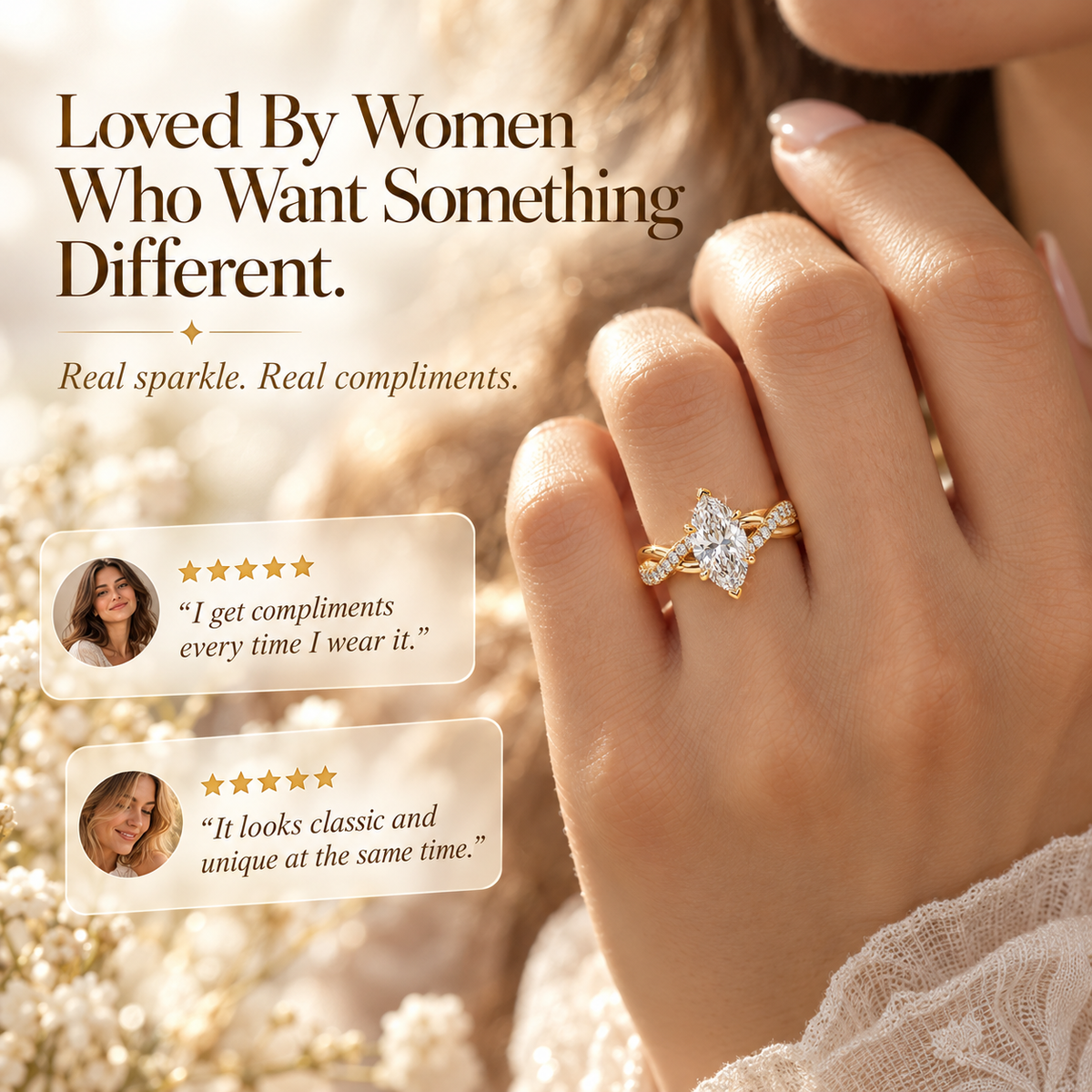 Lunara  Marquise Lab-Grown Diamond Ring – Elegant Pavé Statement Design Last Day Sale-90% OFF🔥