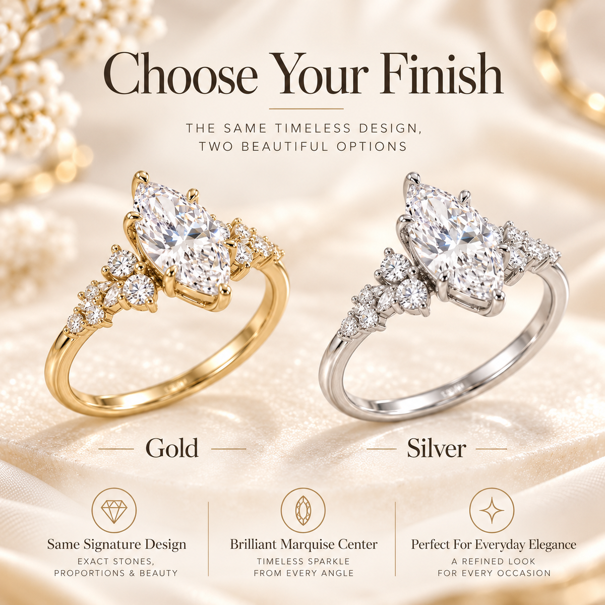 Lunaria Hidden Detail Marquise Lab-Grown Diamond Ring – Elegant Statement JewelryLast Day Sale-90% OFF🔥