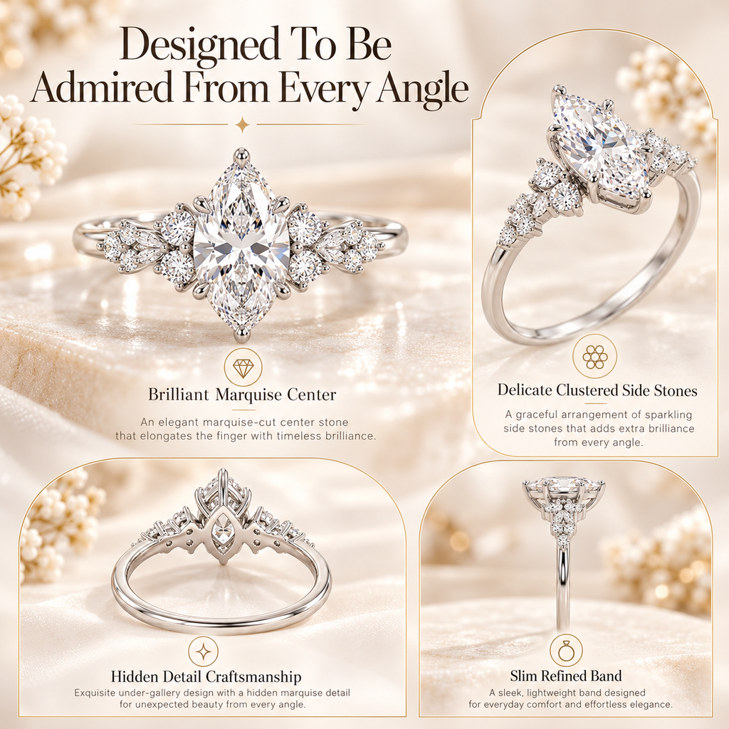 Lunaria Hidden Detail Marquise Lab-Grown Diamond Ring – Elegant Statement JewelryLast Day Sale-90% OFF🔥