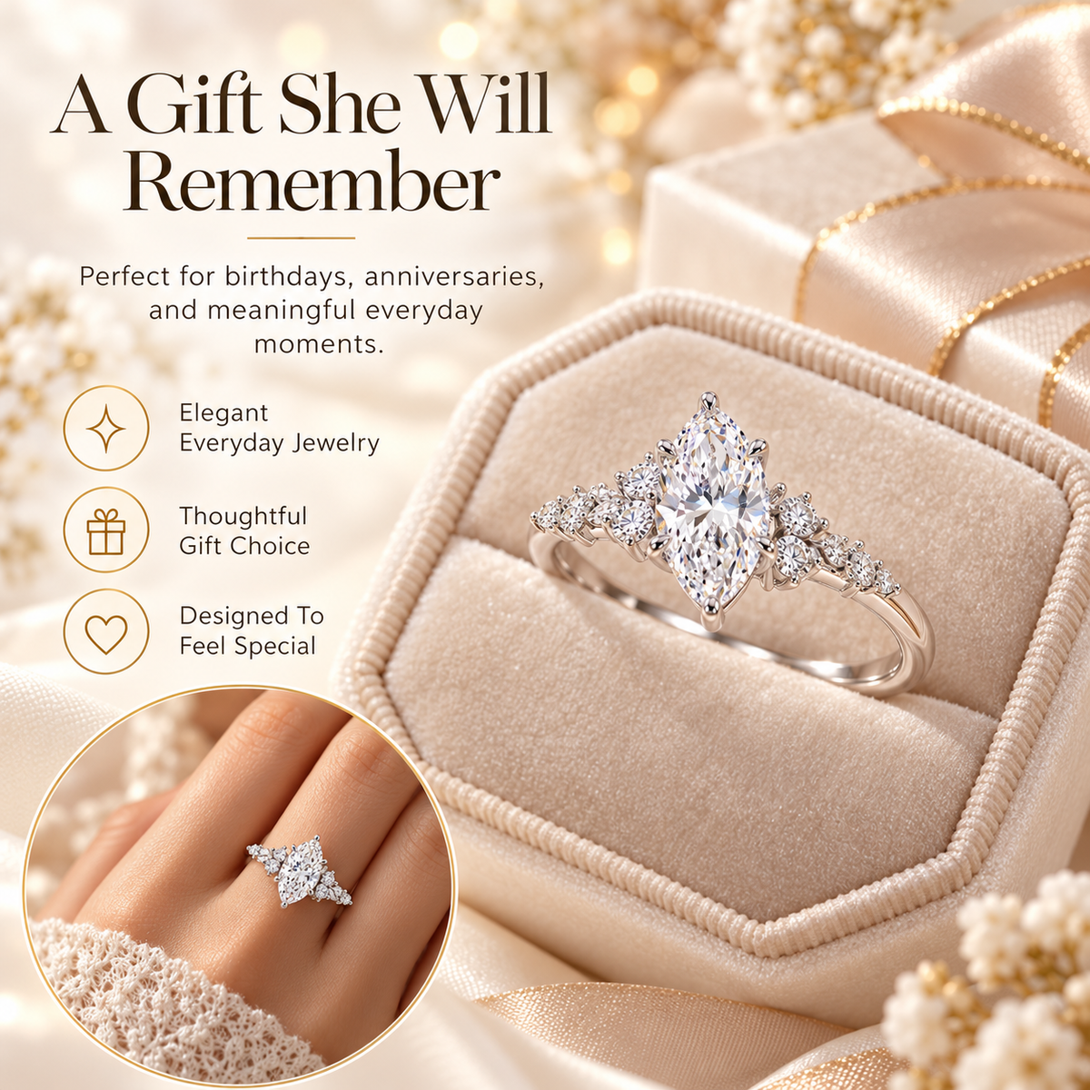 Lunaria Hidden Detail Marquise Lab-Grown Diamond Ring – Elegant Statement JewelryLast Day Sale-90% OFF🔥