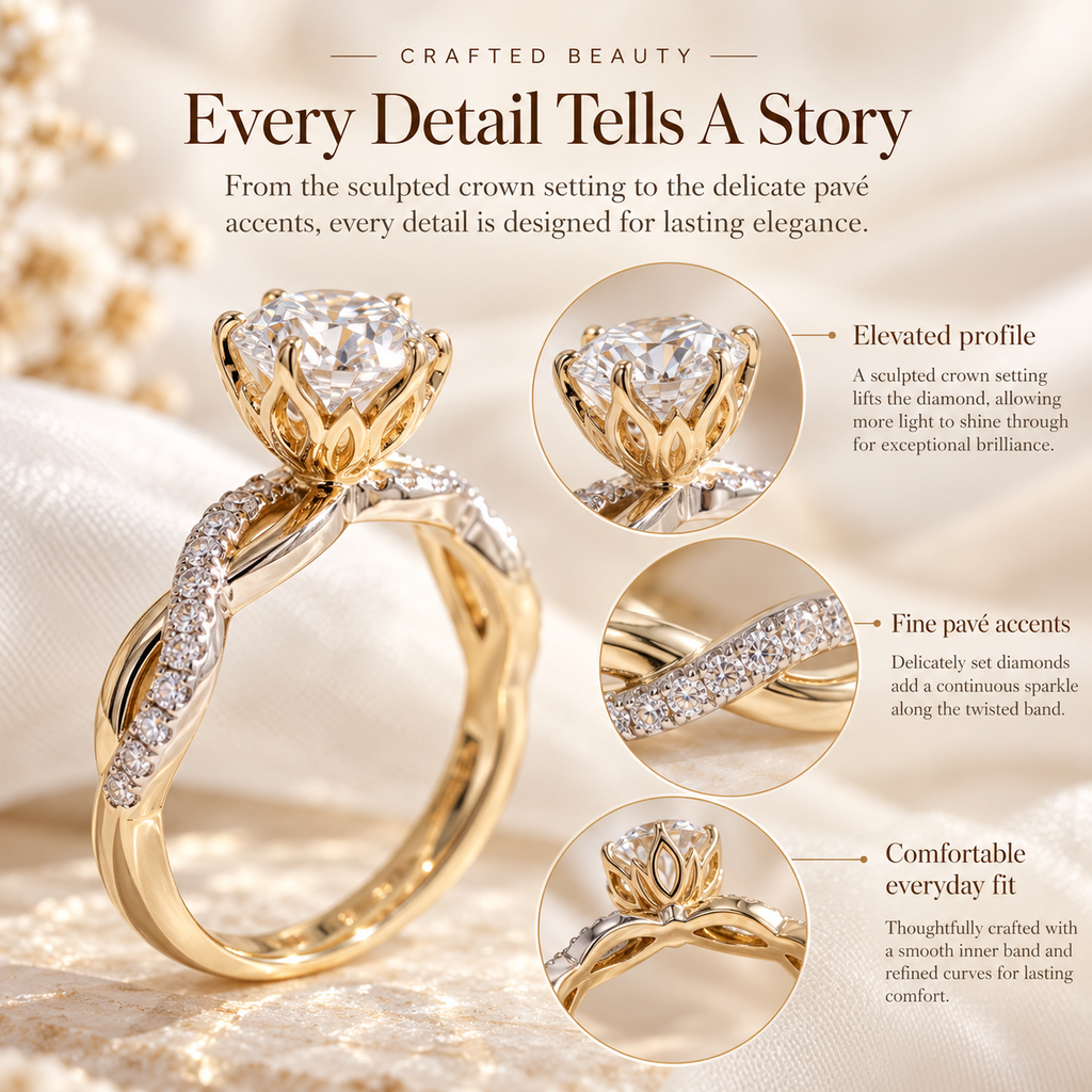 Everluna™ Crown Inspired Round Lab-Grown Diamond Engagement Ring – A Royal Touch Of Elegance Last Day Sale-90% OFF🔥