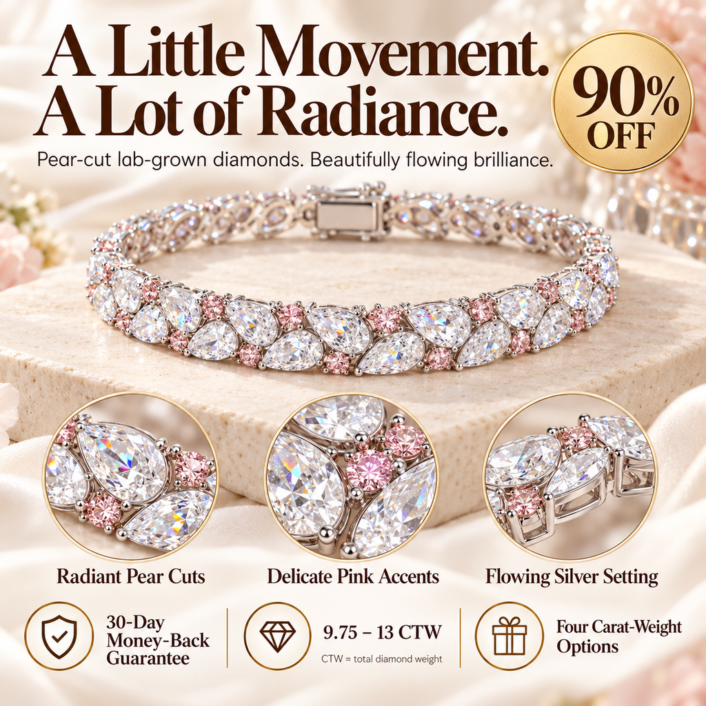 ✨ LAST DAY SALE 90% OFF ✨ Pear-Cut Lab-Grown Diamond Bracelet | 9.75–13 CTW, Delicate Pink Accents & Timeless Elegance