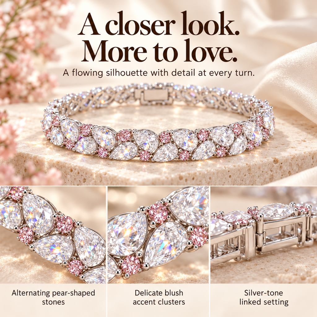 ✨ LAST DAY SALE 90% OFF ✨ Pear-Cut Lab-Grown Diamond Bracelet | 9.75–13 CTW, Delicate Pink Accents & Timeless Elegance