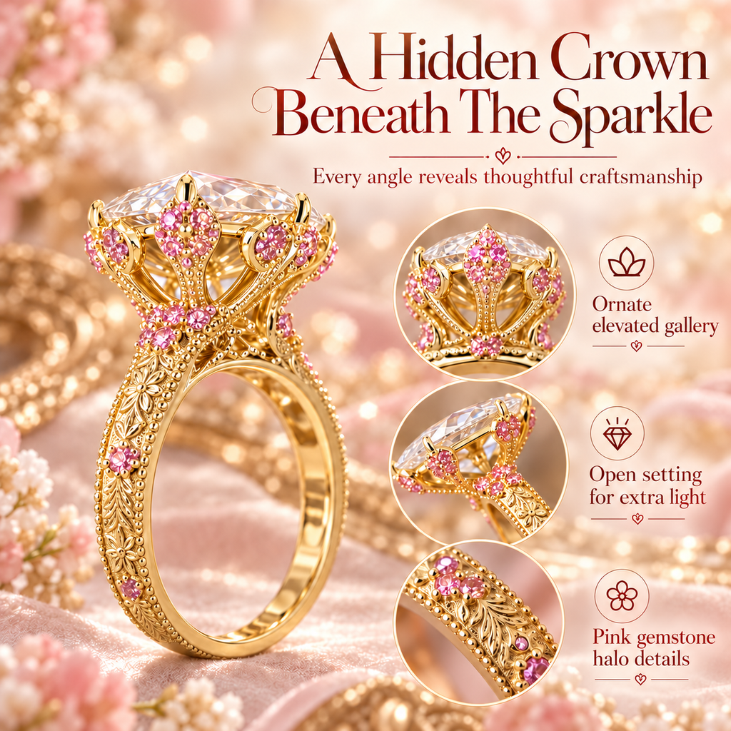 The Eternal Rose Marquise Diamond Ring – Vintage Floral Gold Ring With Pink Gemstone Accents Last Day Sale-90% OFF🔥