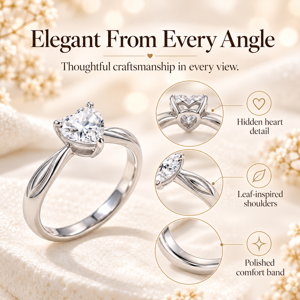 Everlasting Love Heart Cut Diamond Ring – Elegant Leaf-Inspired Band & Hidden Heart Detail Last Day Sale-90% OFF🔥