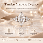 Timeless Marquise Cut Diamond Ring | Elegant Side Stone Sparkle & Classic Silver Finish Last Day Sale-90% OFF🔥