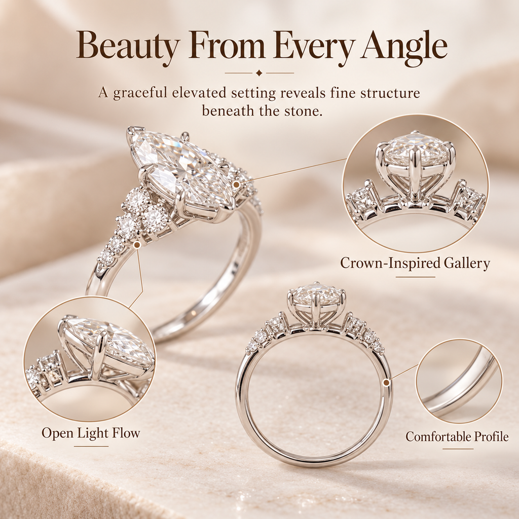 Timeless Marquise Cut Diamond Ring | Elegant Side Stone Sparkle & Classic Silver Finish Last Day Sale-90% OFF🔥
