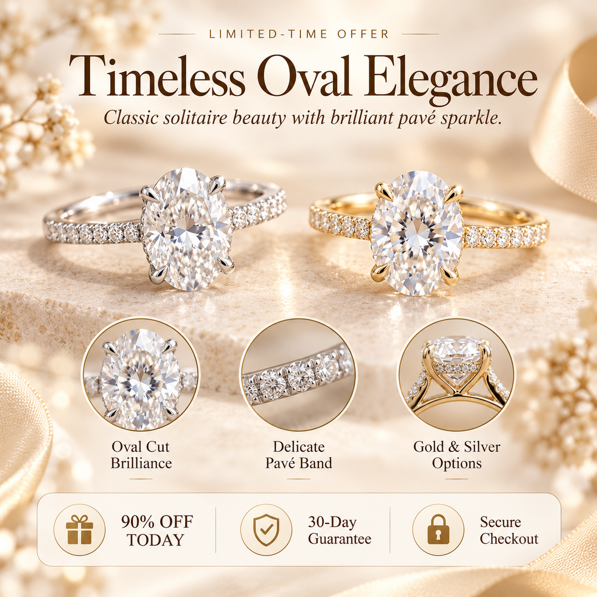 The Celeste Oval Diamond Ring | Timeless Oval Cut Elegance with Pavé Sparkle Last Day Sale-90% OFF🔥