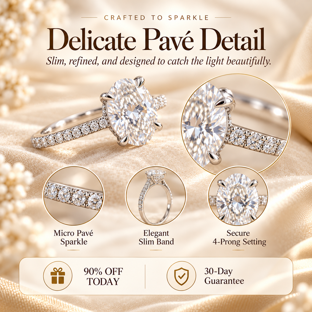 The Celeste Oval Diamond Ring | Timeless Oval Cut Elegance with Pavé Sparkle Last Day Sale-90% OFF🔥