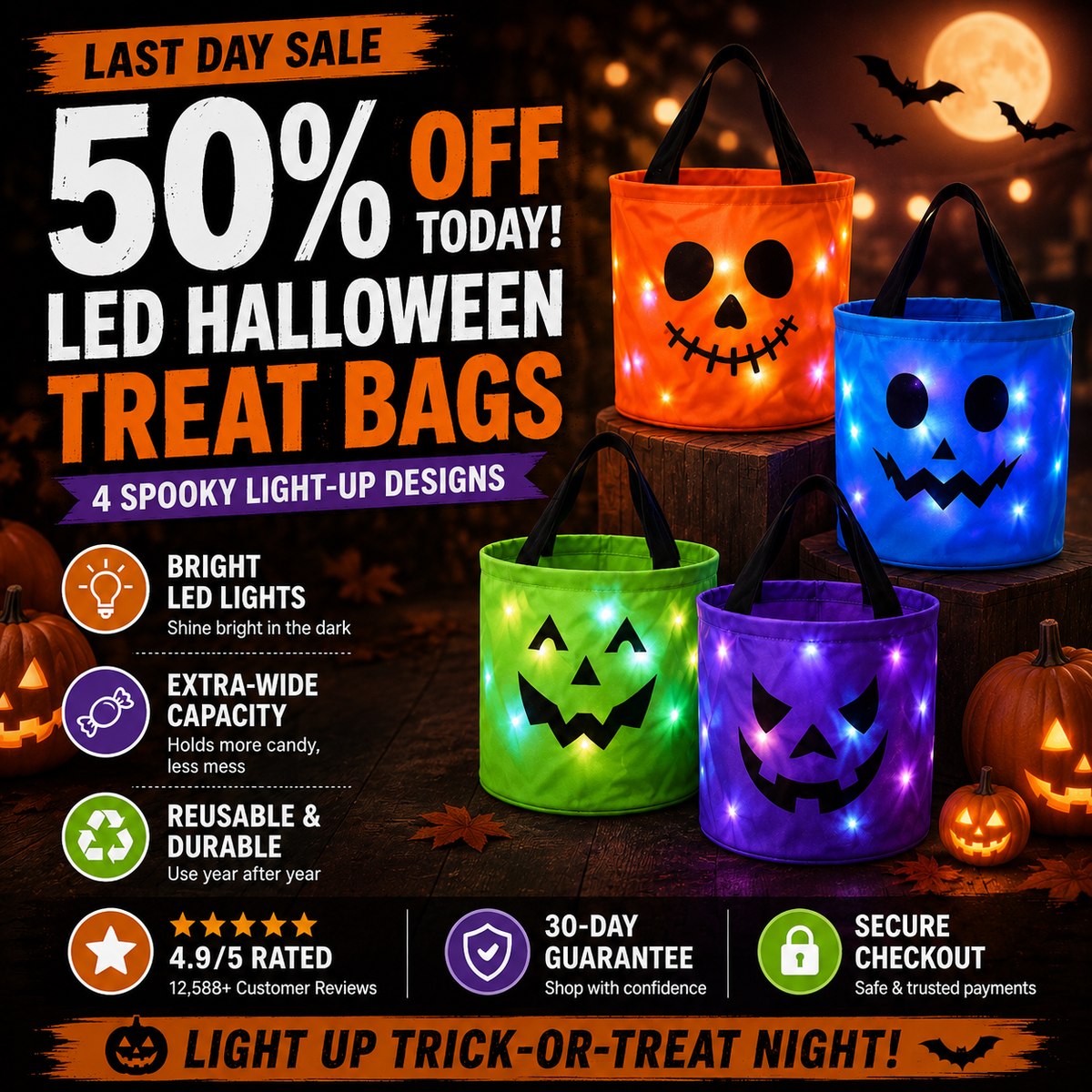 Reusable Halloween Treat Bags That Make Every Trick-or-Treat Moment More Magical-Last Day Sale-50% OFF🔥