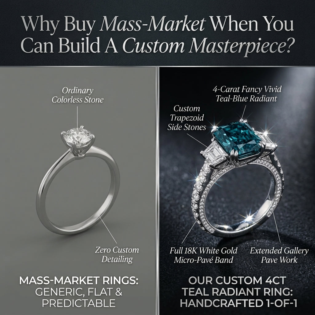 The "Ares" Custom Vivid Teal-Blue Radiant Three-Stone Ring Last Day Sale-90% OFF🔥