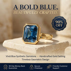 Blue Synthetic Gemstone Gold Bezel Ring – Handcrafted Statement Jewelry Last Day Sale-90% OFF🔥