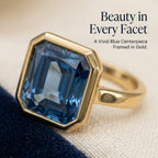 Blue Synthetic Gemstone Gold Bezel Ring – Handcrafted Statement Jewelry Last Day Sale-90% OFF🔥