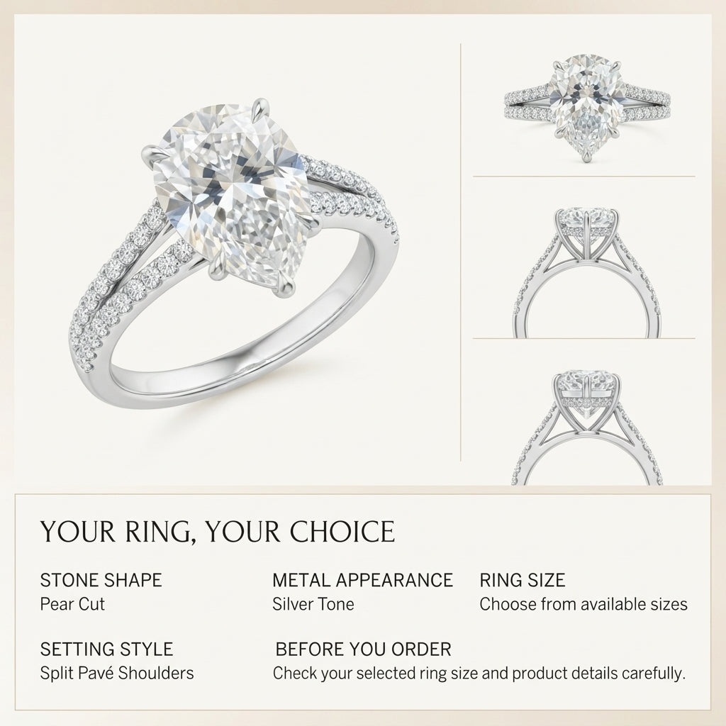 Pear-Shaped Sparkle Engagement Ring – Pavé Split-Shank Silver Ring Last Day Sale-90% OFF🔥