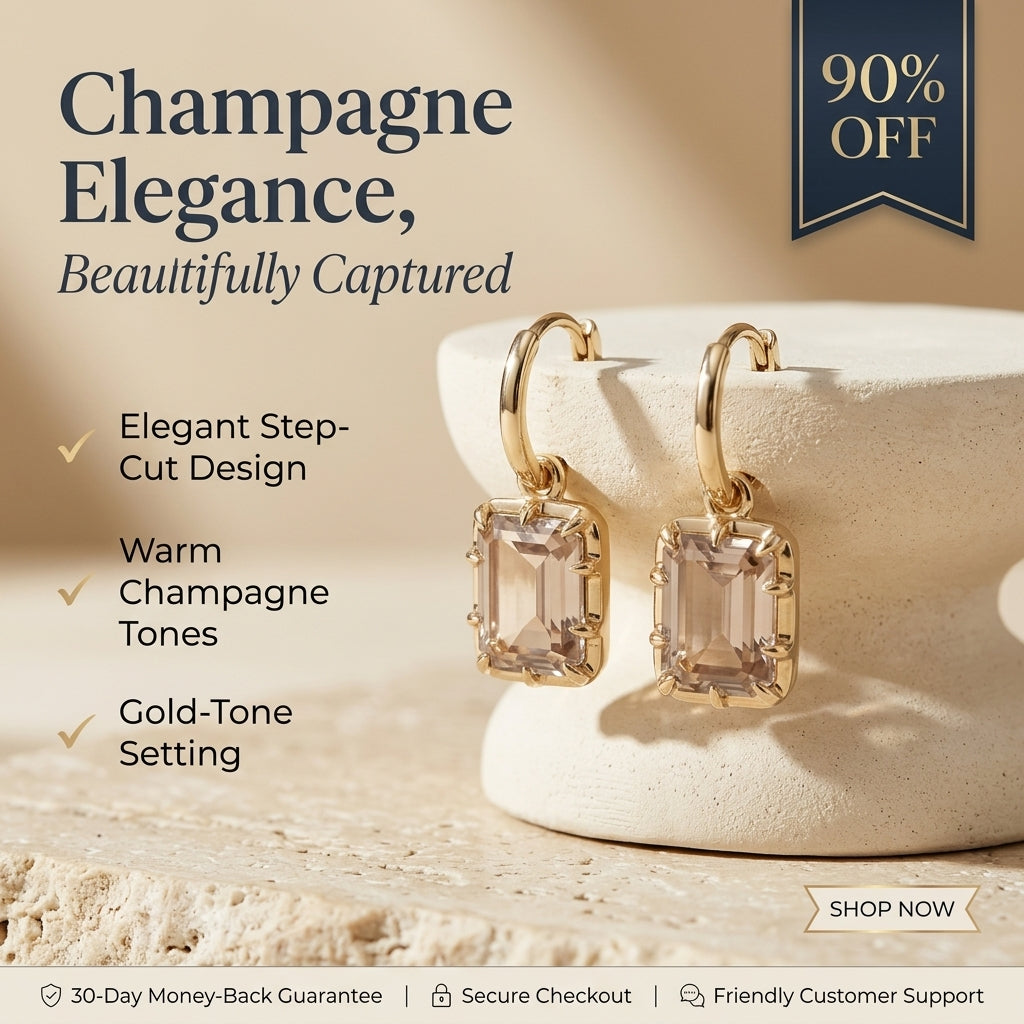 Champagne Gemstone Drop Earrings – Vintage-Inspired Gold-Tone Elegance Last Day Sale-90% OFF🔥