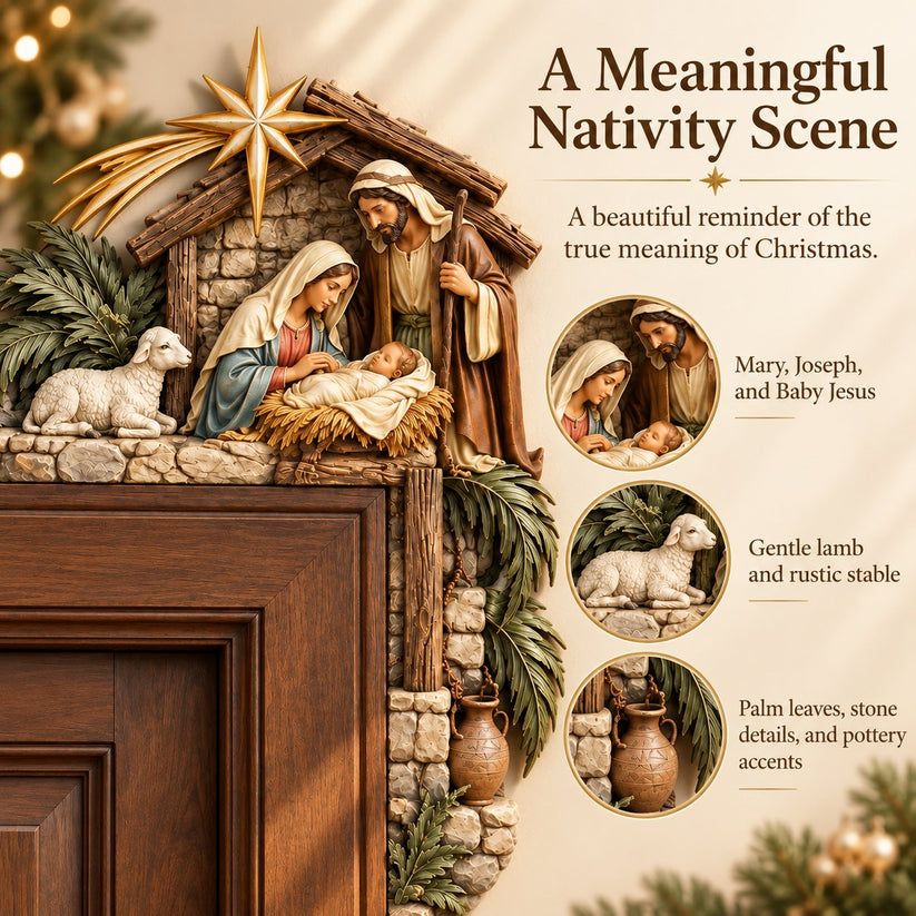 ✨Last Day 50% OFF✨✝️ Christmas Nativity Door Frame Corner Decor – Holy Family Nativity Door Frame Corner Décor 🎄 ⭐