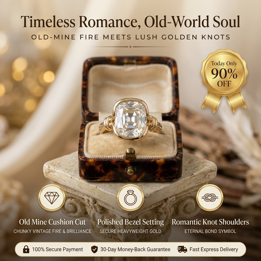 The "Eleanor" Vintage Old-Mine Cushion Bezel Ring with Knot Shoulders Last Day Sale-90% OFF🔥