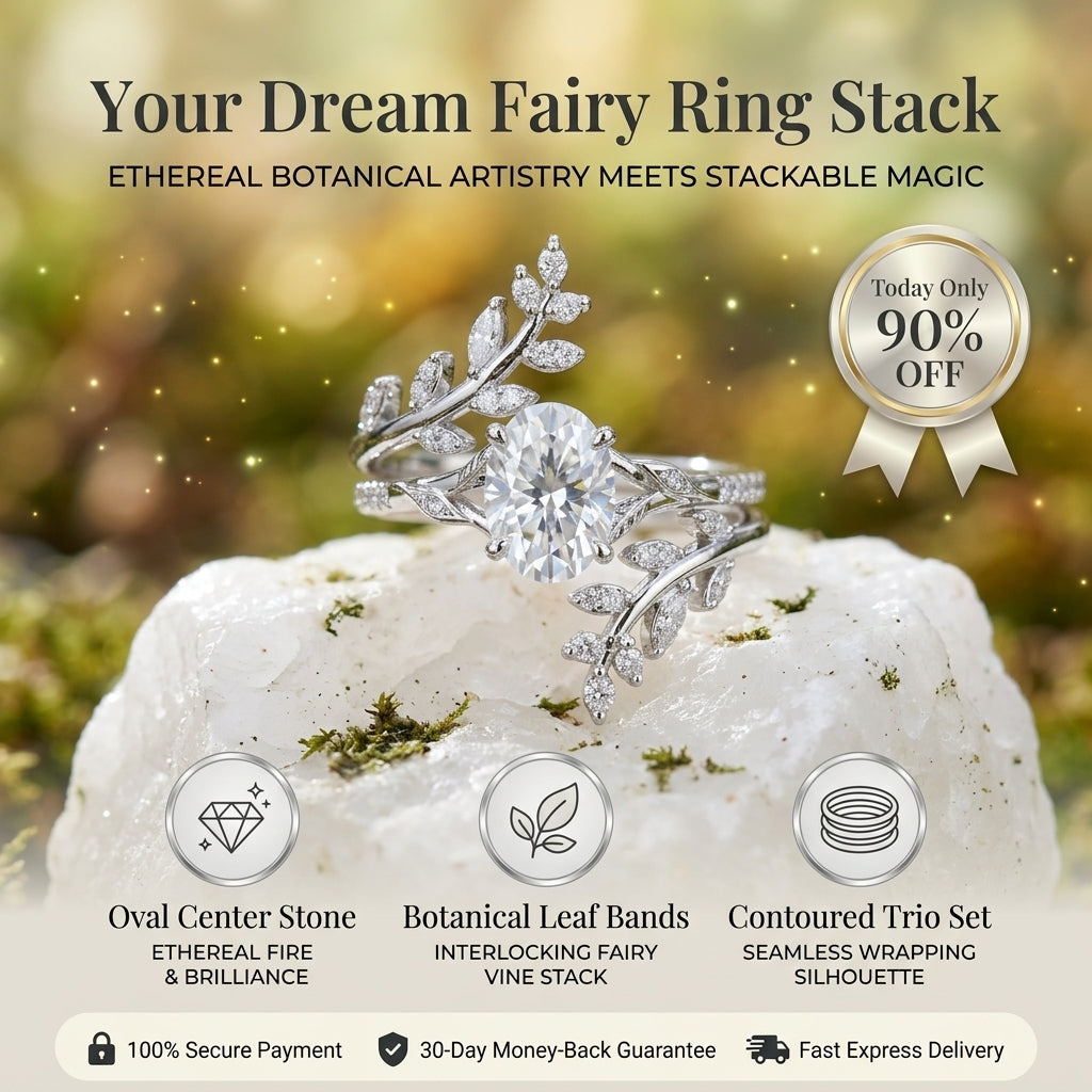The "Titania" Botanical Oval Center Ring & Contour Stacking Set Last Day Sale-90% OFF🔥